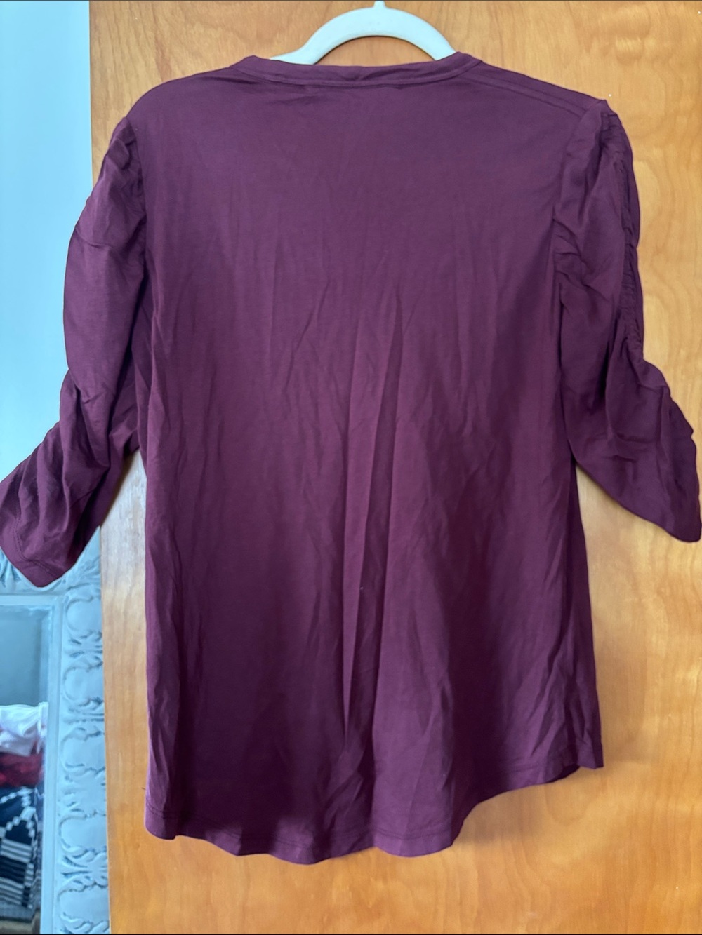 Veronica Beard Wine Ruched-Sleeve Long Sleeve Tee - Picture 5 of 5